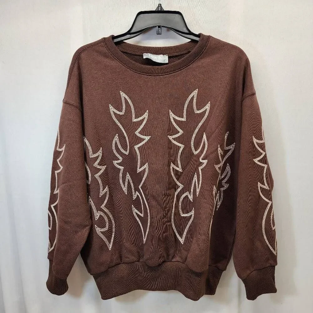 Blue B Boot Stitch Sweatshirt Brown Western Crewneck Size Small NWT